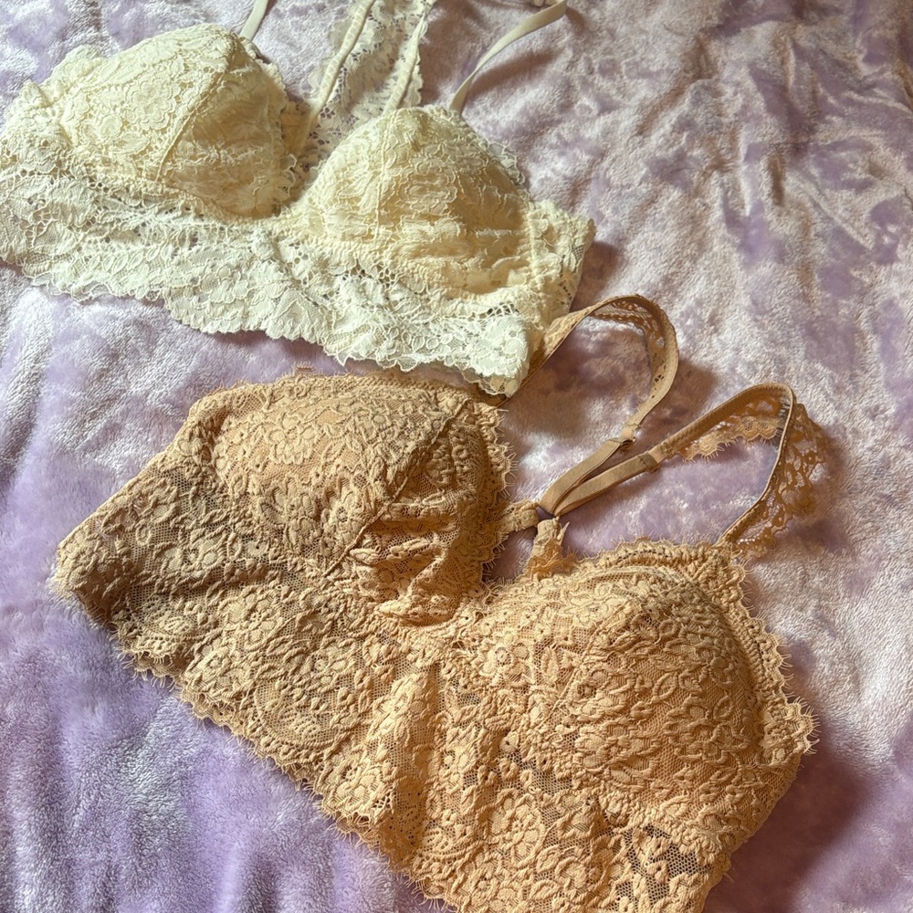 Aerie Lace Bralette Duo - Cream and Tan